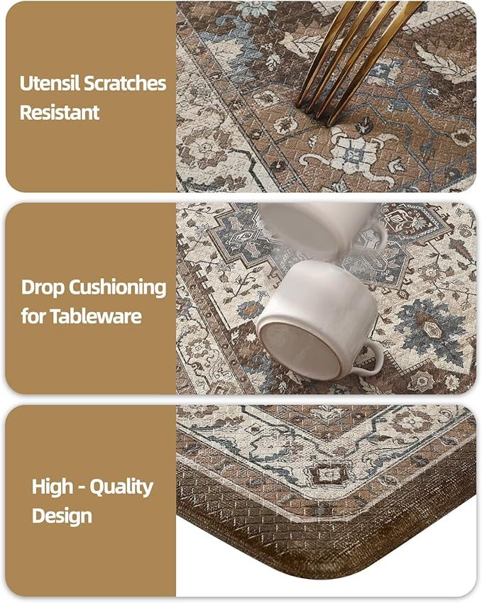 Color&Geometry Anti Fatigue Kitchen Mats for Floor 24x59, Vintage Decor, Easy Clean, Waterproof & Oil Proof, 0.4" Thick Cushioned, Non-Slip Kitchen Runner Rug for Sink, Laundry, Office, Brown