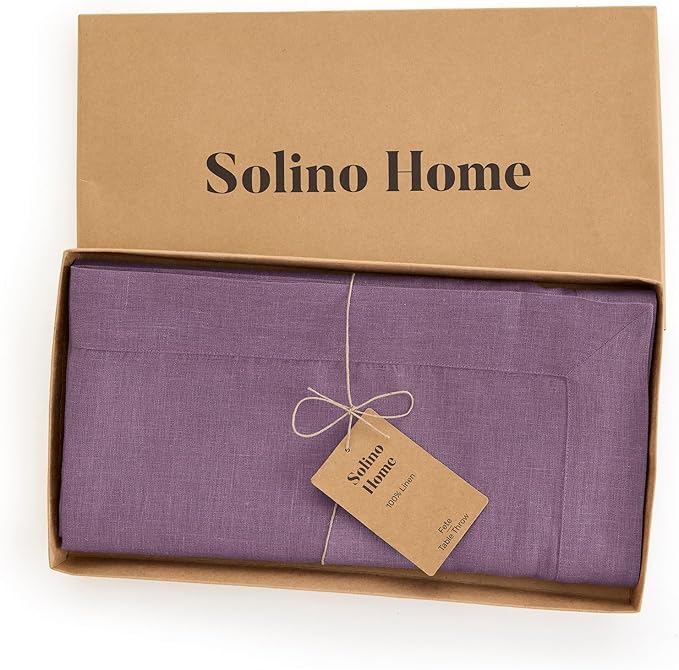 Solino Home Linen Tablecloth 52 x 52 Inch - 100% Pure Linen Mulberry Square Tablecloth - Fete, Machine Washable Table Throw for Valentines, Spring, Easter