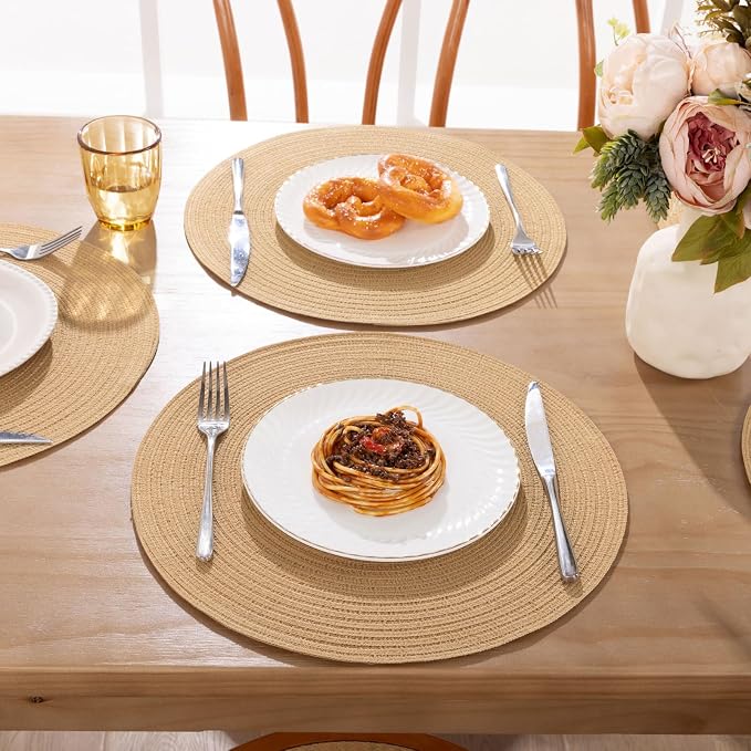 SHACOS 15 inch Round Braided Placemats Set of 4 Cotton Polyester Place Mats - Image 7