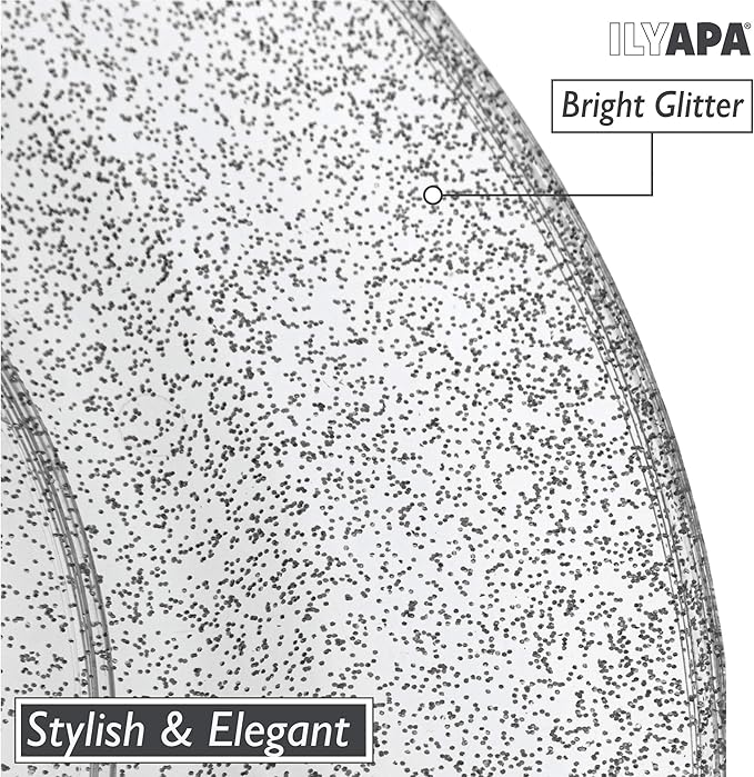 Ilyapa 100 Pack 12 ounce Silver Plastic Bowls, 12 oz Heavy Duty Disposable Plastic Bowls, 12oz Salad, Soup and Dessert Bowl, Wedding, Party Brunch, Silver Glitter
