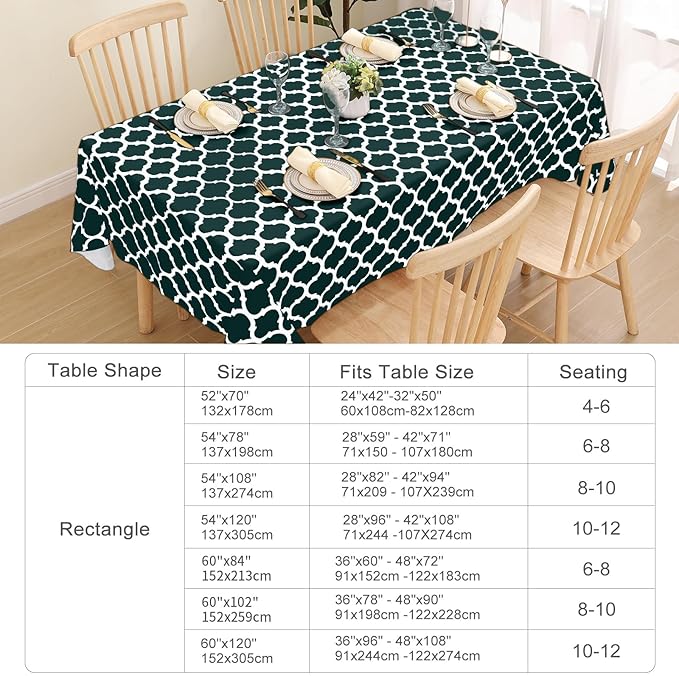 Smiry Rectangle Table Cloth, Waterproof Vinyl Tablecloth with Flannel Backing for Rectangle Tables, Wipeable Spillproof Plastic Tablecloths for Dining, Indoor and Outdoor (60"x120", Hunter Green)