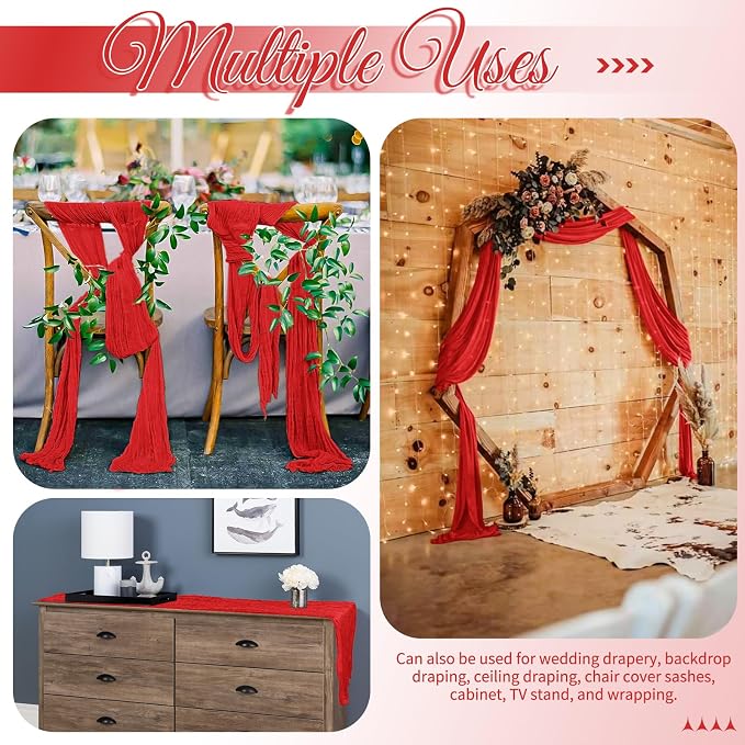 25 Pack Red Table Runner 17 x 108inch Cheesecloth Table Runner Boho Gauze Table - Image 5