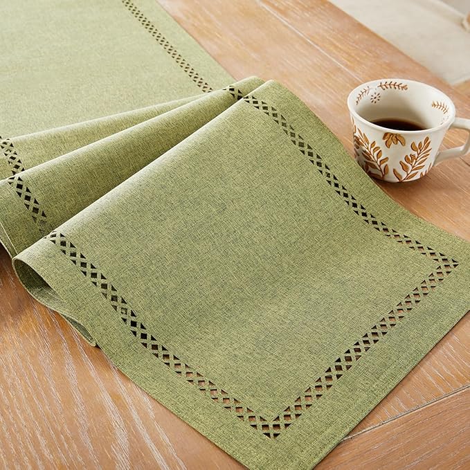 Rustic Burlap Table Runner, Sage Green Table Runners 72 inches Long | Double by Aoztio