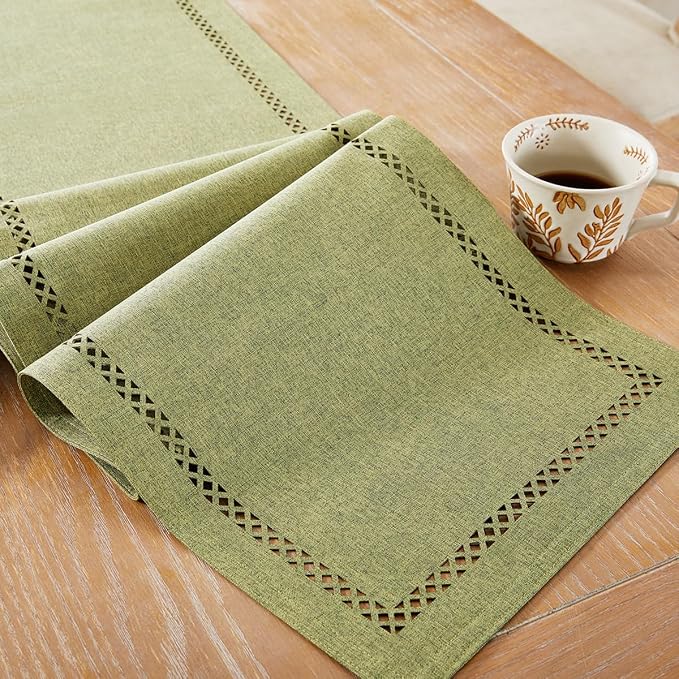Rustic Burlap Table Runner, Sage Green Table Runners 36 inches Long | Double by Aoztio