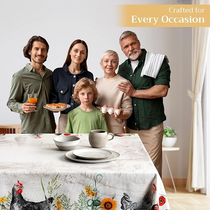 Maison d' Hermine Table Cloth Rectangle Table 100% Cotton 60 x 108 Inches Tablecloth Reusable Decorative for Dining Room Farmhouse Home Valentines Day Decorations Spring Summer - Basse Cour