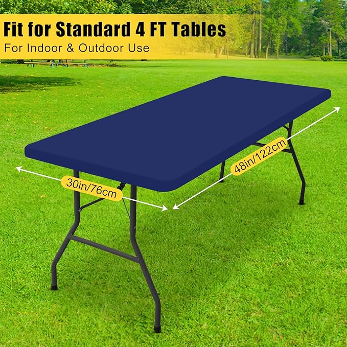 Smiry Rectangle Tablecloth, Elastic Fitted Flannel Backed Vinyl Tablecloths for 4ft Folding Tables, Waterproof Wipeable Table Covers for Indoor, Outdoor, Picnic and Camping (Navy, 30"x48")