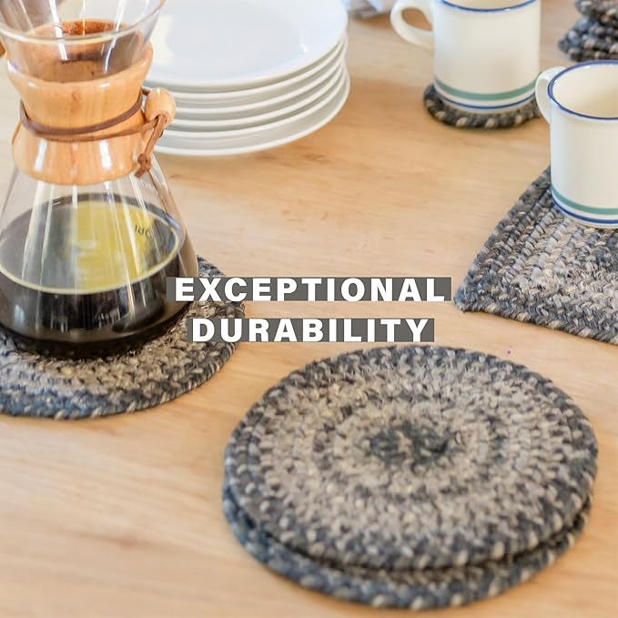Homespice Flint Hill Jute Braided Trivets for Table, Warm Primitive Decor, Set of 3, Grey 8" Round Heat Resistant Mat - Rich Colors, Easy to Clean, Durable and Protects Furniture