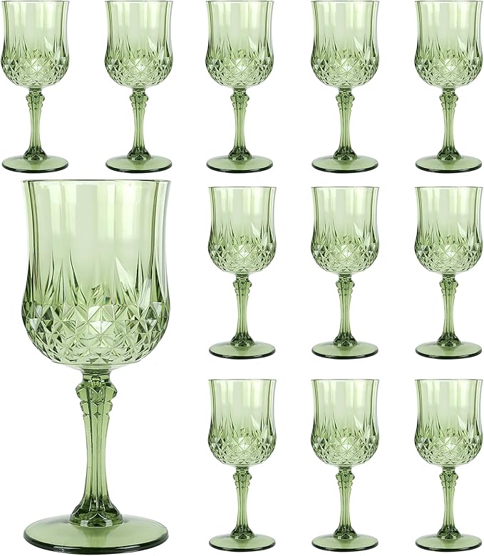 12Pack Plastic Wine Glasses, 7oz Vintage Goblets by LEYIQU