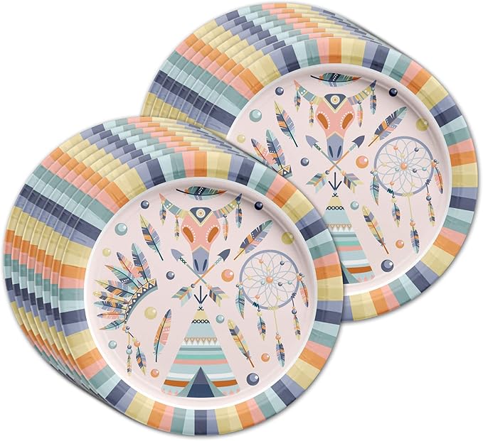 Tribal Boho Birthday Party Supplies Set Plates Napkins Cups Tableware Kit for 16