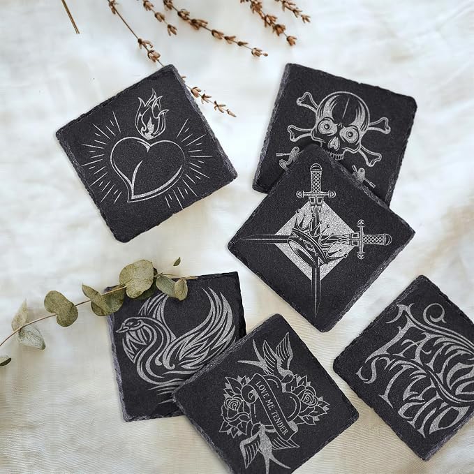 24 PCS Square Slate Drink Coasters Set, SIJDIEE 4 Inch Laser Engraving Black - Image 3
