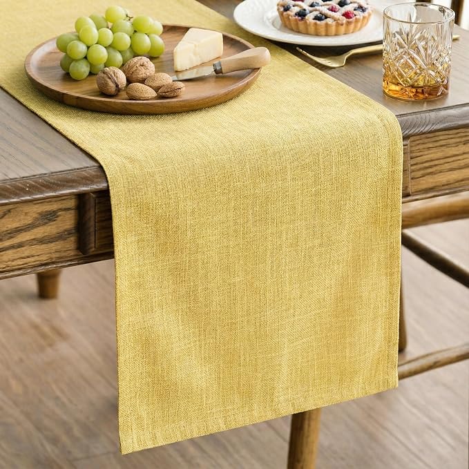 Q&J Fabric Co. Linen-Textured Table Runner 1 Pack 13x84 Inch Gold | Polyester by QJFabricCO