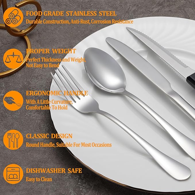 48 Pcs Silverware Set with Steak Knives - Image 3