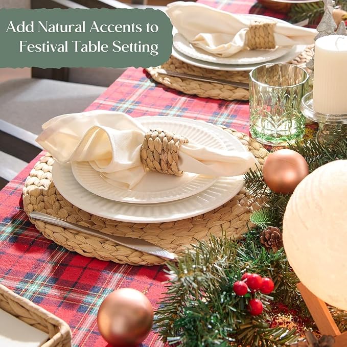 10 Pack, Round Woven Placemats, Natural Water Hyacinth Place mats, Braided - Image 7