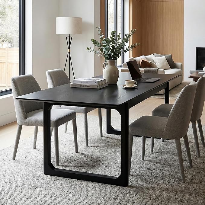 HNY Extendable Wood Dining Table for 4-8, 71" Inch Modern Rectangular Kitchen Tables with Wooden Base Farmhouse Dinner Table for Dining Room, Living Room, Home, Black