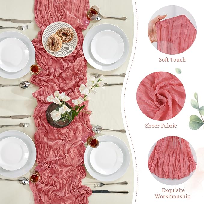AGIRL 6 Pack Rose Cheesecloth Table Runner 10FT Long Boho Gauze Home Decor | - Image 3