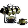 YHOSSEUN Ceramic Espresso Cups Set of 6, 4 Oz Expresso Shots Cup, Metal Stand & by YHOSSEUN
