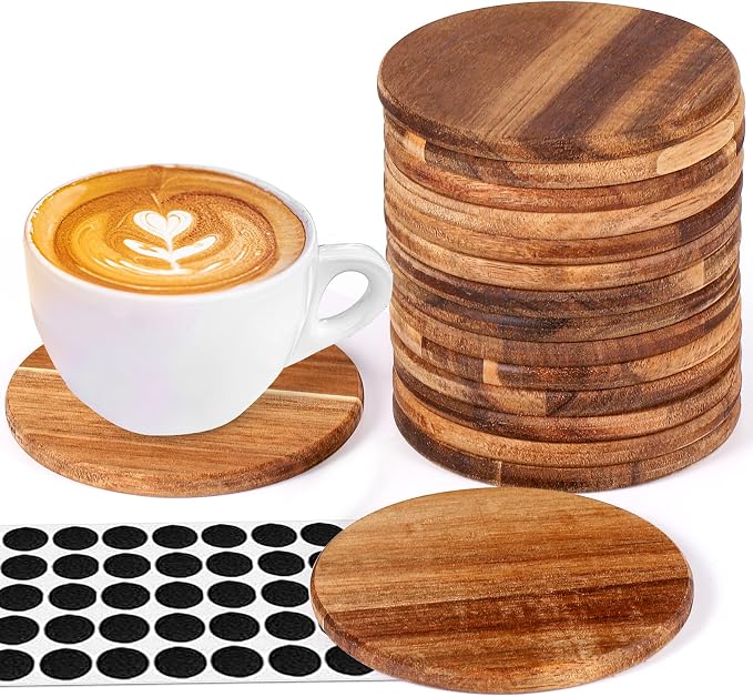 16 Pieces Unfinished Wood Coasters, 4 Inch Round Acacia Wooden Coasters by Aweyka