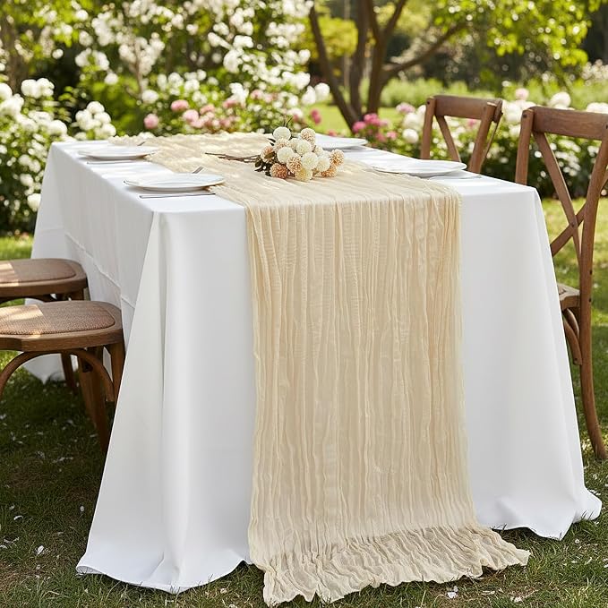 6 Pack Ivory Cream Cheesecloth Table Runner 120 Inch Boho Wedding Decor | - Image 8