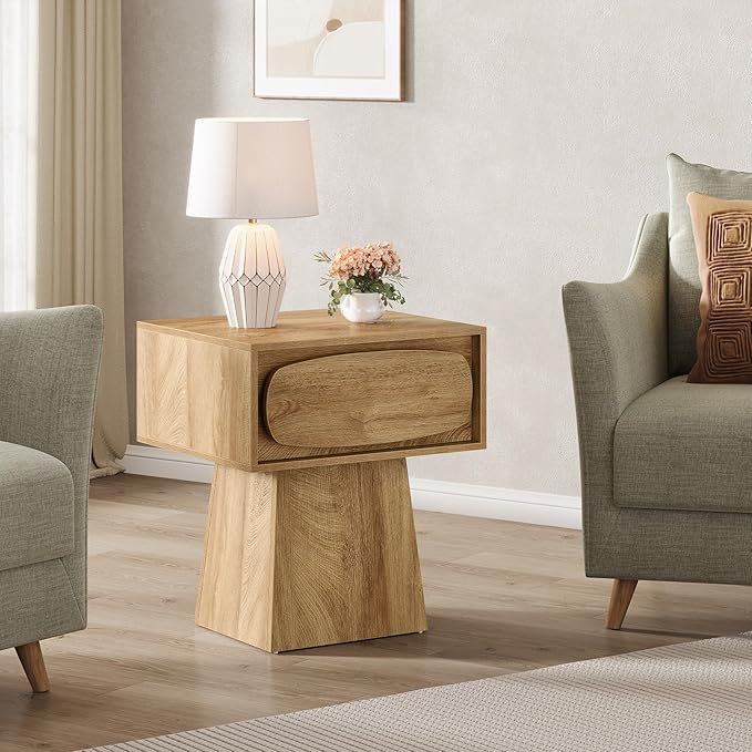 Tribesigns Side End Table with Storage Drawer for Living Room, Bedroom, Office and Dorm Small Space, Modern Mid-Century Accent Farmhouse Bedside with Oval-Shaped Handle, Night Stand Easy Assembly