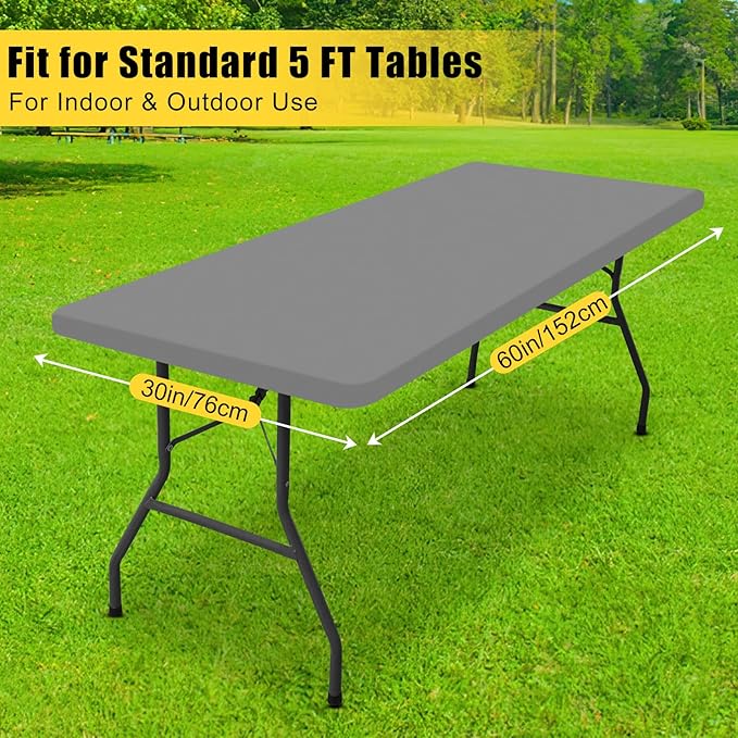 Smiry Rectangle Tablecloth, Elastic Fitted Flannel Backed Vinyl Tablecloths for 5ft Folding Tables, Waterproof Wipeable Table Covers for Indoor, Outdoor, Picnic and Camping (Grey, 30"x60")