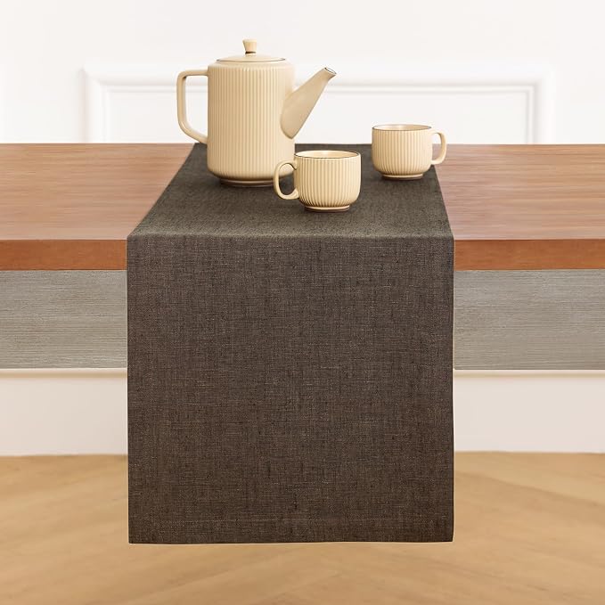 Solino Home 100% Pure Linen Table Runner Brown Long, Athena 14 x 156 in | Table - Image 2