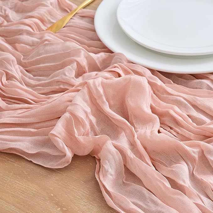 Asee'm 12pcs Dusty Pink Cheesecloth Table Runner Summer 10FT Gauze Rustic | - Image 4