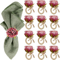 Handcraft Purple Flower Napkin Rings Set of 12, Peony Napkin Holder Floral Rings by FEKIDO