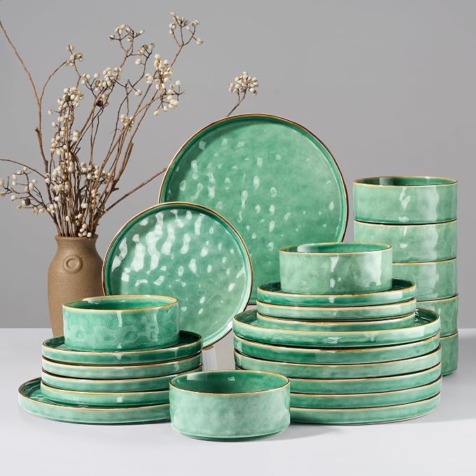HaWare Dinnerware Sets, 24-Piece Plates and Bowls Set, Stoneware Dish Set by HaWare