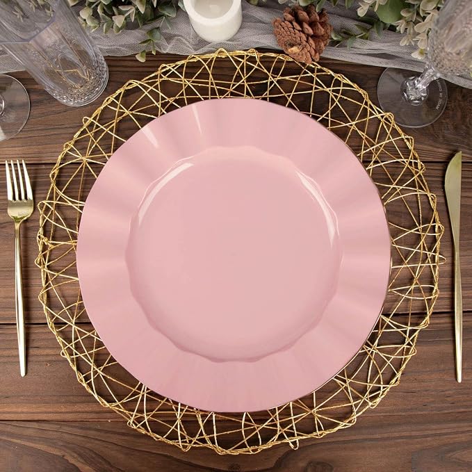 Efavormart 11" Dinner Plates – Set of 10 Plastic Dusty Rose Round Disposable - Image 2