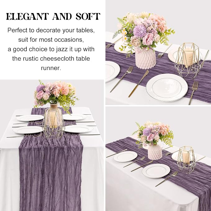 6 Pieces Grape 10FT Cheesecloth Table Runner Boho Gauze Fabric Table Runner - Image 3