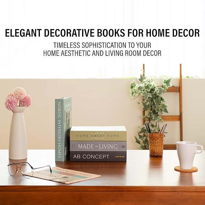 Olive Large | 4 PCS Faux Decorative Books for Home Decor | Not Real Books (Cardboard Boxes) | Coffee Table, Shelf Styling & Modern Aesthetic Accent Pieces for Living Room, Office