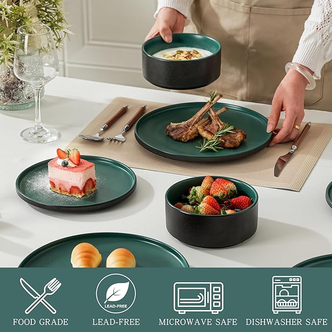 Stoneware Cereal Bowls Set of 4, 6 Inch Deep Bowl for Oatmeal, Soup, Ceramic Bowls Sets, Microwave Safe, Dishwasher Safe, Versatile for All Seasons, Matte Green