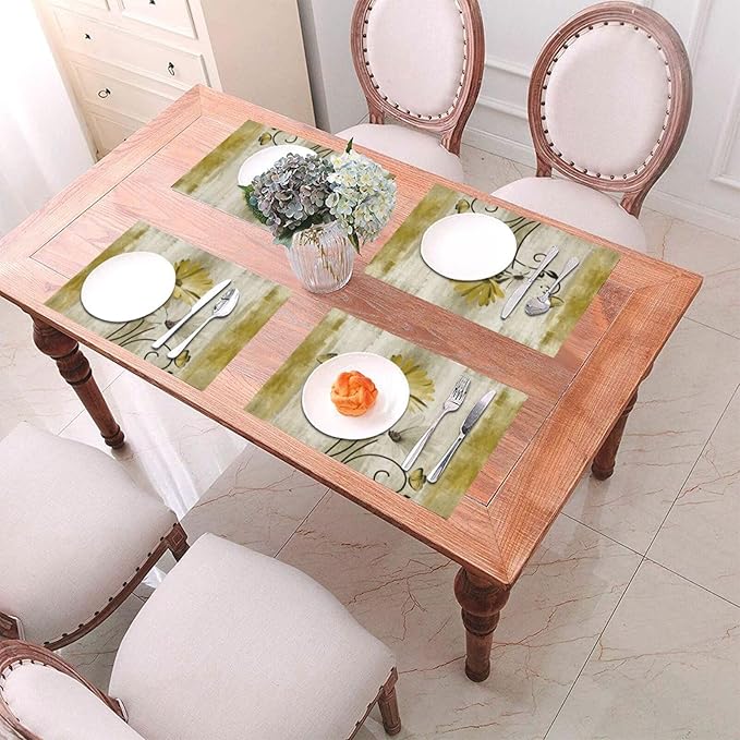 Floral Place mats Set of 4, 12x18 Inches Summer Yellow Daisy Flower Decorative Placemats Rectangle Floral Table Mats for Party Home Kitchen Dining Table Decoration