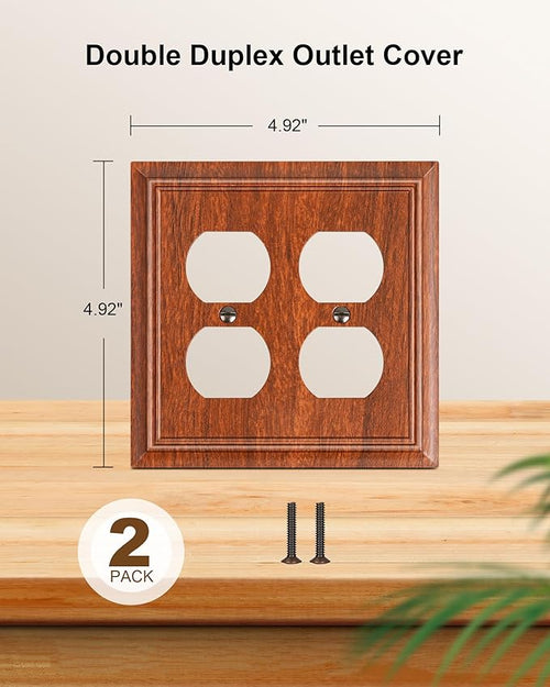 2-Pack Double Duplex Outlet Cover, Wood Grain Decorative Switch Plates and Outlet Covers for Electrical Outlets, Durable Natural Bamboo Fiber Wall Plates, 2 Gang Receptacle Cover