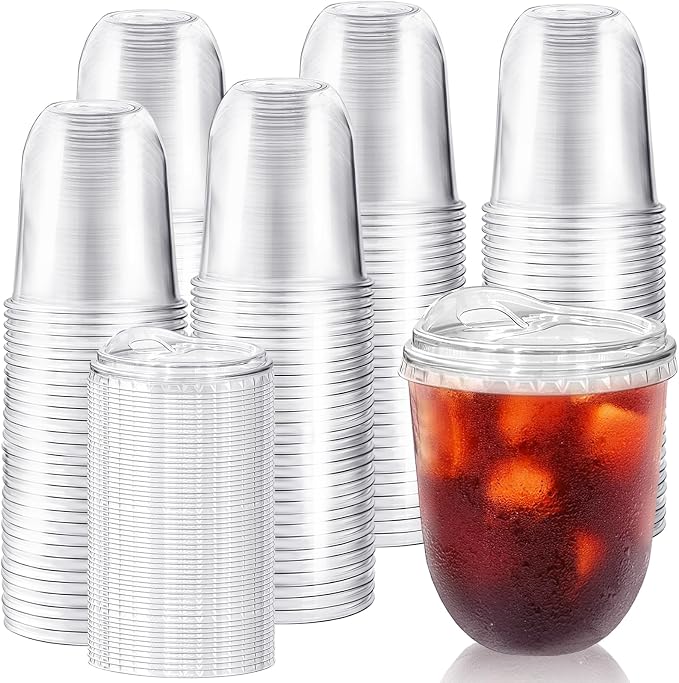 100 Pack 12 oz Clear Plastic Iced Coffee Cups by Alaeseje