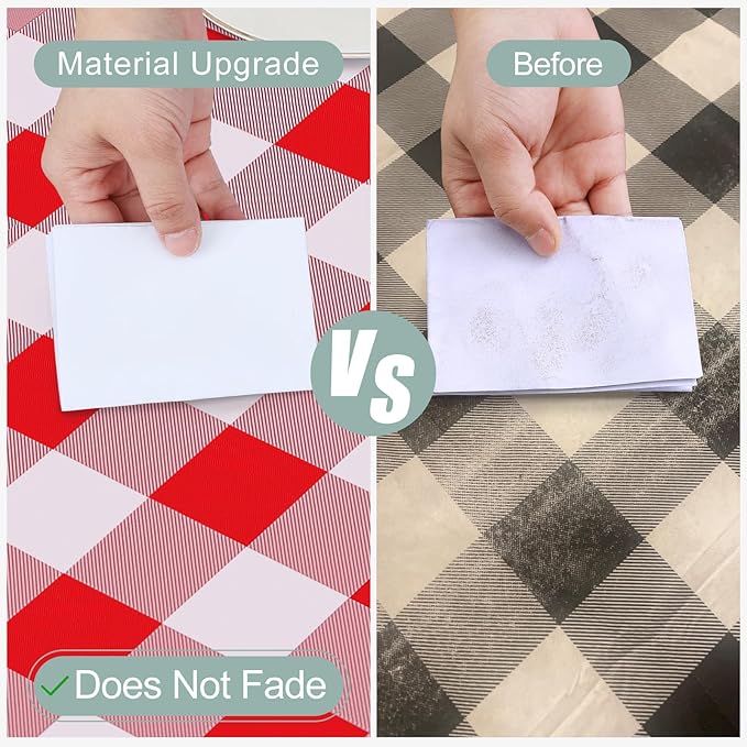 misaya Square Waterproof Vinyl Table Cloth, Buffalo Flannel Backed Tablecloth, Wipeable Plastic Table Cover for Valentine's Day, Dinner, Kitchen, Outdoor (60" x 60", Red and White)