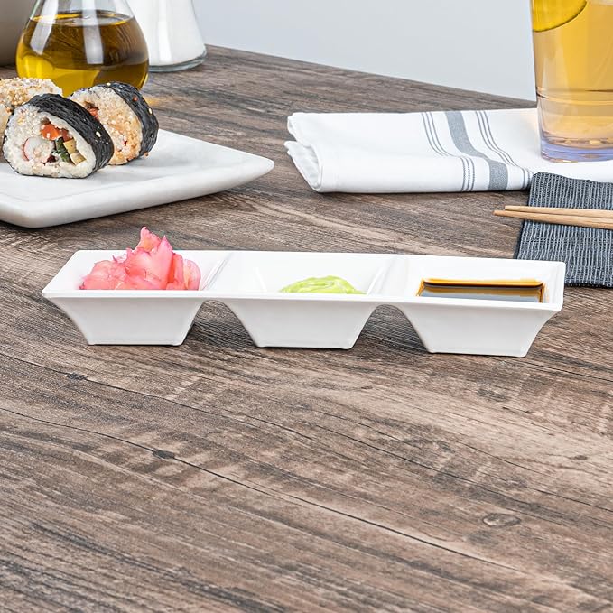 Melamine Triple Bowl, Melamine Triplet Bowl Set - Square Bowls - White - 8.8" - 10ct Box - Voga - Restaurantware