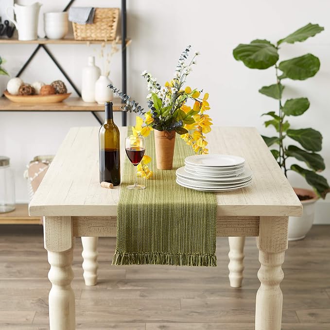 DII Variegated Tabletop Collection, Table Runner3x72, Olive Green - Image 3