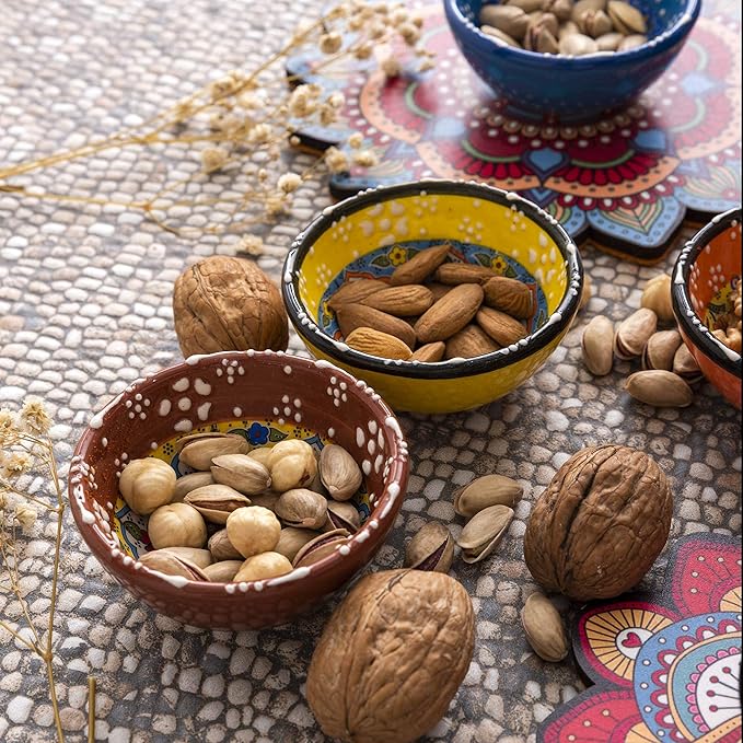 Turkish Ceramic Pinch Bowls Set of 6 – Small Dipping Bowls for Charcuterie Boards, Appetizers, Snacks & Sauces -Handcrafted Turkish Bowl for Serving, Decor & Gifts (3.2”)