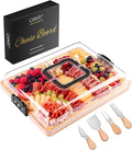 Charcuterie Board with Lid and Handle - Portable Travel Design Bamboo Cheese Board Set with 4 Cheese Tools, Gift for Housewarming, Weddings, Picnics (6 Compartments, Black)