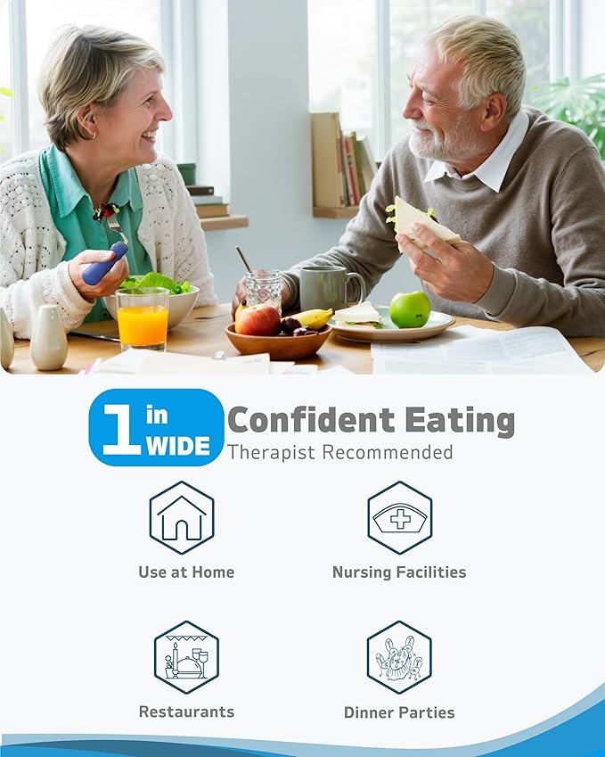 Adaptive Utensils (4-Piece Set) Weighted 7 oz - 42° Angled Utensils for Parkinson's Patients, Hand Tremors, Arthritis & Elderly - Eating Utensils for Elderly (Blue: Right Handed)
