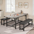 IDEALHOUSE 3-Piece Dining Table Set for 4-6 People, 63" Large Extendable Kitchen Table Set w 2 Soft Benches, Easy Assembly, Space Saving for Apartment, Small Space, Gray