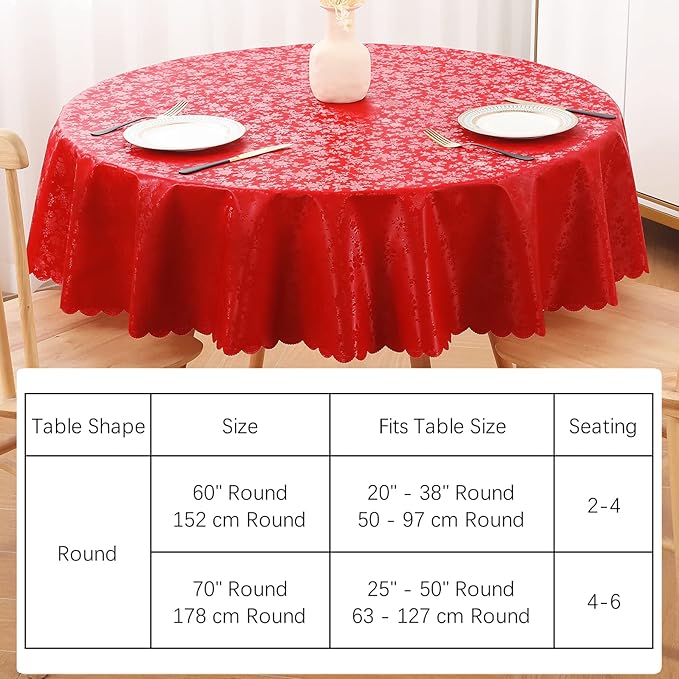 Smiry Round Table Cloth, Waterproof Heavy Duty Vinyl Tablecloths, Wipeable Washable Table Cover for Christmas, Kitchen and Dining Room (Red, 60" Round)