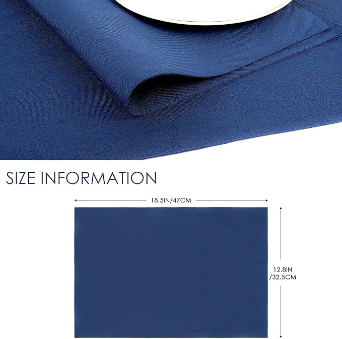 Cloth Placemats Set of 8 - Thickened Navy Blue Table Placemats Set - Heat Resistant Dining Table Place Mats Washable Kitchen Table Mats Set of 8, 18x12 inch, Easy to Clean(Blue)