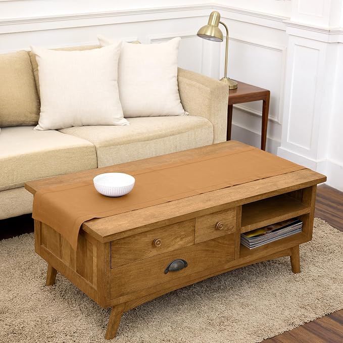 Solino Home 100% Pure Linen Table Runner Brown Sugar Hemstitch, 14 x 60 in | by SolinoHome