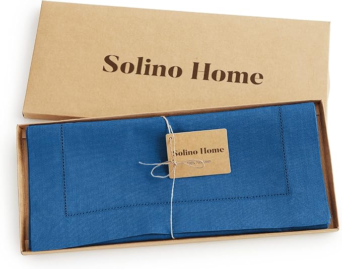 Solino Home 100% Pure Linen Table Runner Indigo Blue Hemstitch, 14 x 108 in | - Image 5