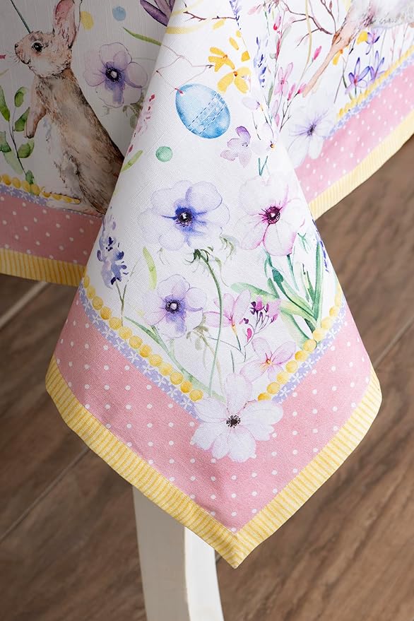 Maison d' Hermine Table Cloth Rectangle Table 100% Cotton 60 x 120 Inches Tablecloth Reusable Decorative for Dining Room Farmhouse Home Valentines Day Decorations Spring Summer - Easter Zest