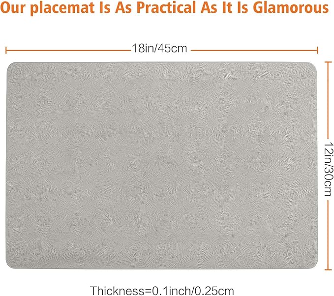 Vinyl Placemats Set of 8 Heat Resistant Easy Clean Non-Slip Place Mats for Dining Table Faux Leather Waterproof Stain Resistant Wipeable Washable PVC Table Mats(8, Light Gray)