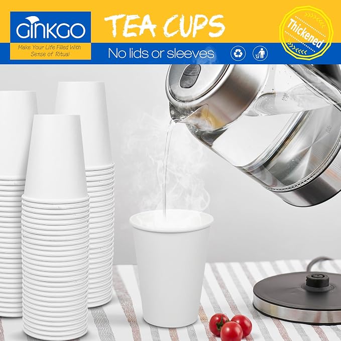 Ginkgo 200 Count 12 oz Disposable Thickened Paper Coffee Cups | Leak Proof - Image 5
