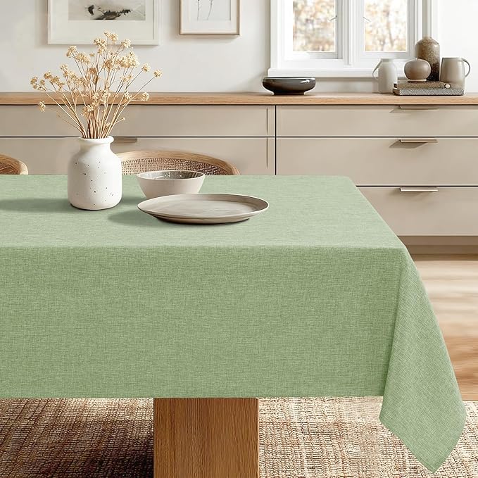 JIUZHEN Rectangle Table Cloth Faux Linen Farmhouse Tablecloth Wrinkle and Stain Resistant Decorative Fabric Table Cover for Kitchen, Dining Room, Parties and Camping, Sage Green, 70 x 108 Inch